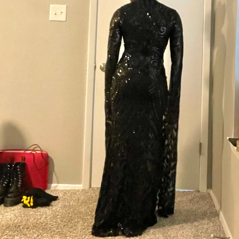 Fashion Nova Black Sequin Cut Out Gown - Picture 2 of 3